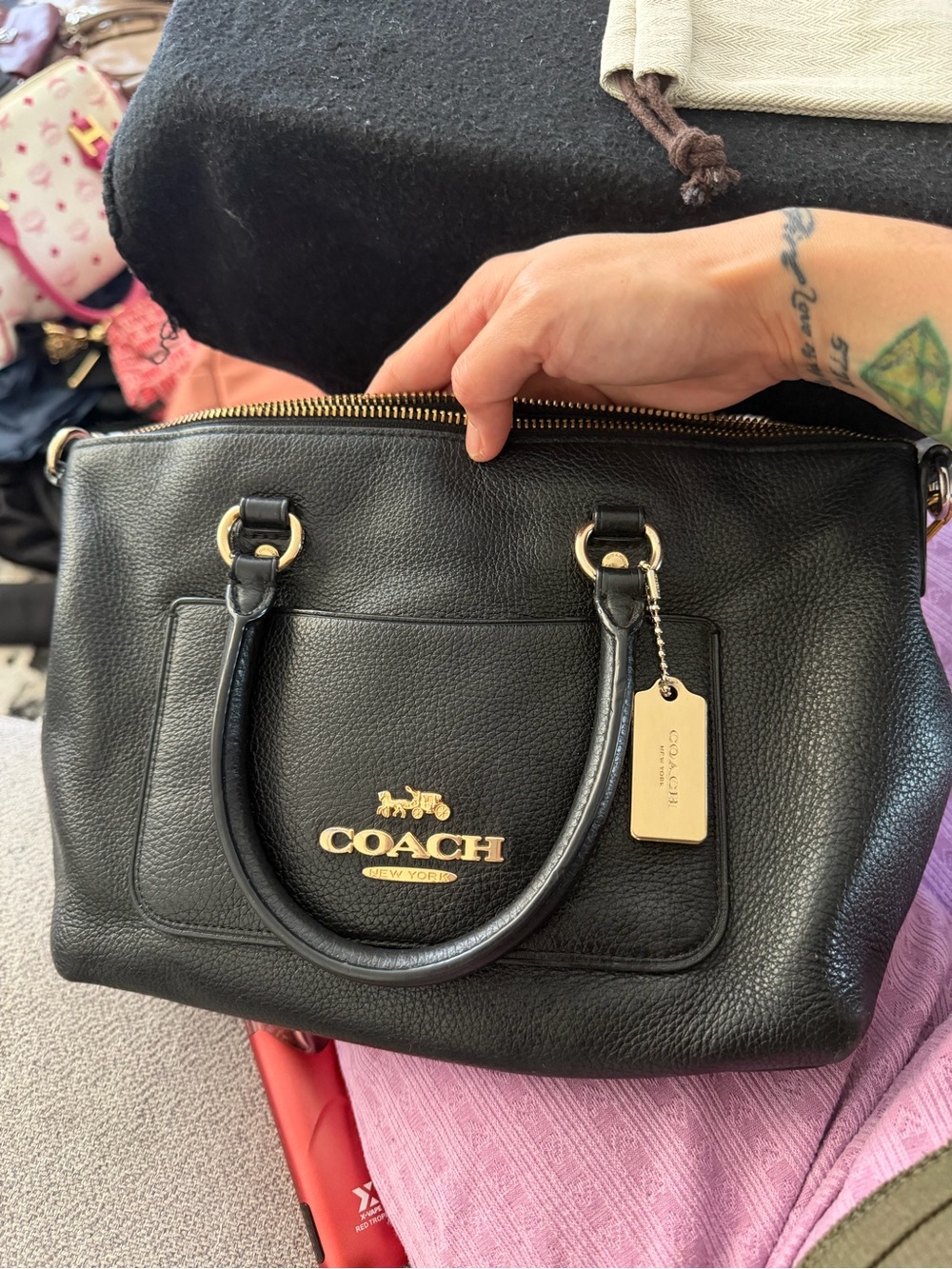 COACH Black Pebbled Leather Satchel with Gold Hardware